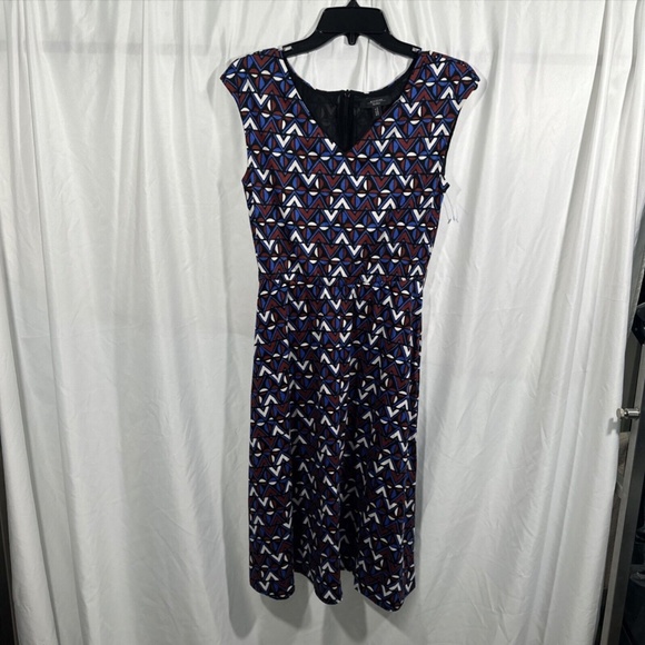 NEW $295‎ WEEKEND MAX MARA [ XS ] Thomas Geometric Tie Flare Dress In Blue - Picture 7 of 15